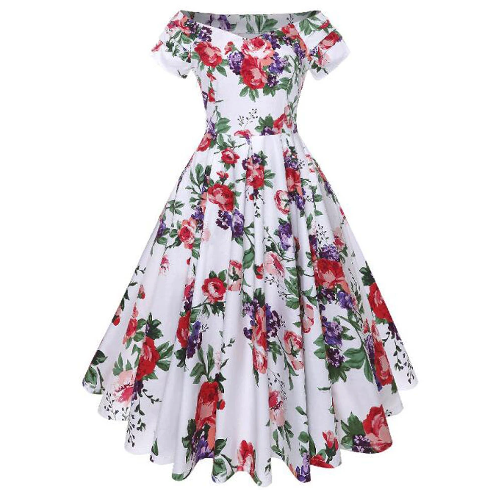 Ladies Vintage Style Retro 1940s Rockabilly Dress Evening Skater Tea Dress Gifts