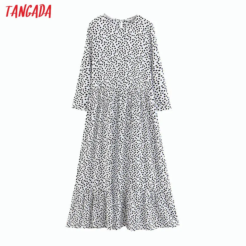 

Tangada 2019 bohemian style dress for women polka dot print pleated dress maxi long dress vestidos feminina QB160