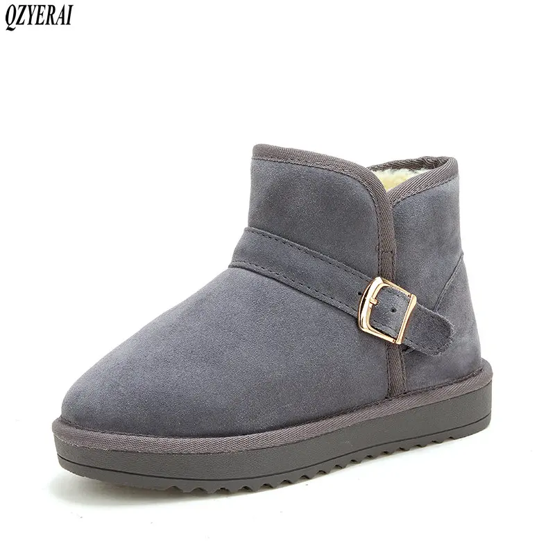 

QZYERAI 2018 Winter warm women wool snow boots fur integrated, 100% cowhide flat snow boots women boots women shoes size 34-43