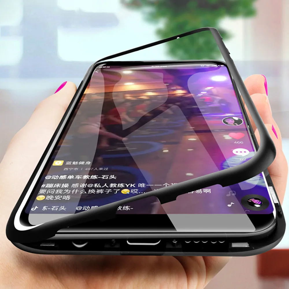 

2019 New Magnetic Adsorption Metal Case For Samsung Galaxy S9 S8 Plus S7Edge Tempered Glass Back Magnet Cover For Note 8 9 Cases