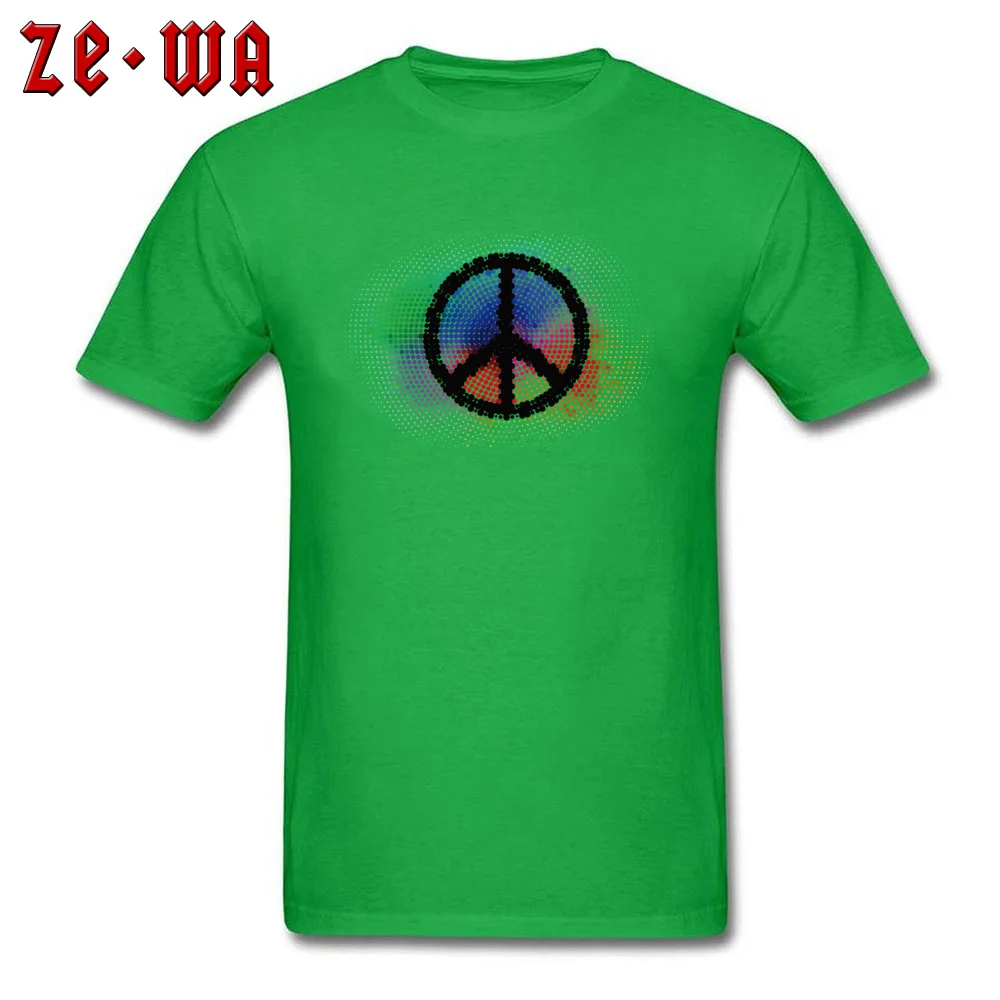 peace logo art Casual Tops Tees Short Sleeve for Men Cotton Fabric NEW YEAR DAY Round Collar T Shirts Camisa T-Shirt Wholesale peace logo art green