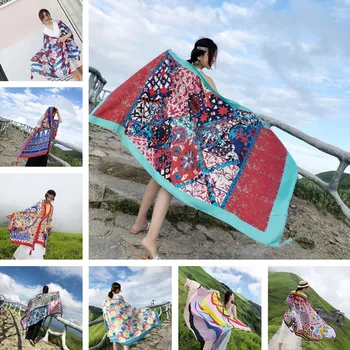 

2019 NEW Print Beach Cover up dress Tunic Long Pareos Bikinis Cover-Ups Swimwear 180*100cm Cover up Robe Beachwear Beach Dress