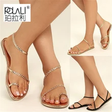 POLALI/сандалии-Вьетнамки больших размеров; летние женские Вьетнамки; Повседневная пляжная обувь на плоской подошве; женские сандалии в римском стиле на низком каблуке