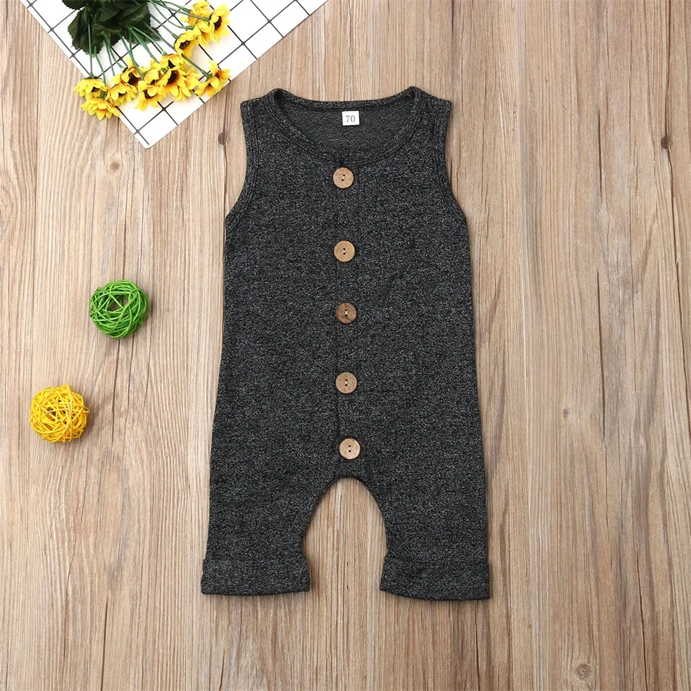 Baby Romper Newborn Baby Boy Girl Button Sleeveless Solid Romper Sunsuit Summer Outfit Kid Clothes
