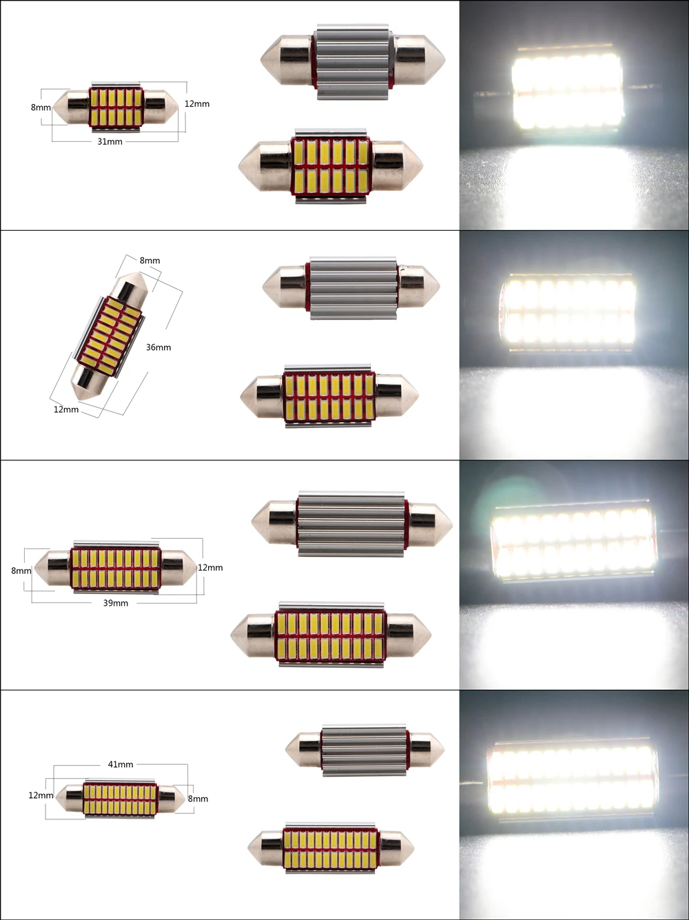 10 шт. дневные ходовые огни 12 V Белый C5W Canbus 31 мм 36 мм/39 мм/41 мм 4014 12/16/20/24SMD светодиодные гирлянды лампы двери автомобиля чтения Потолочные плафоны