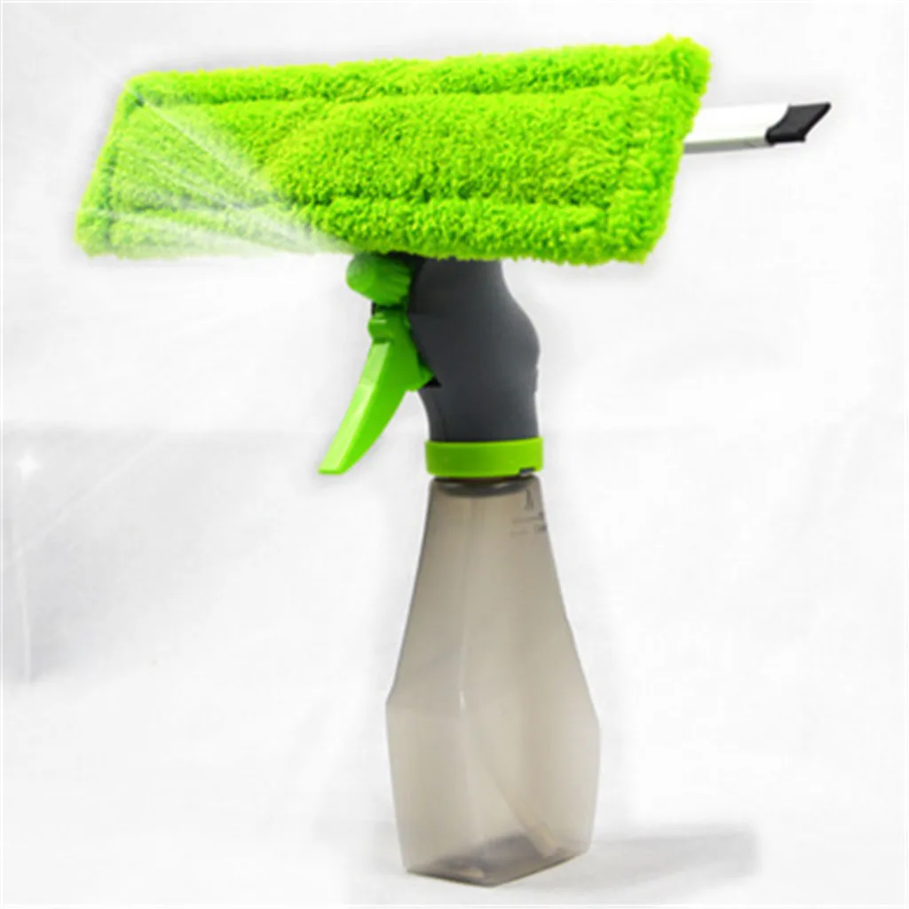 3 в 1 спрей щетка для мытья стекол микрофибра ткань головка силиконовый оконный скребок Инструмент для чистки автомобиля Щетка Очиститель для дома и офиса - Цвет: Green