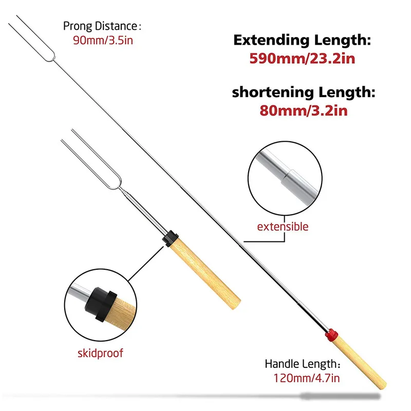 8 шт./компл. Зефирные палочки 32 дюймов выдвижные вилки для барбекю костер из нержавеющей стали