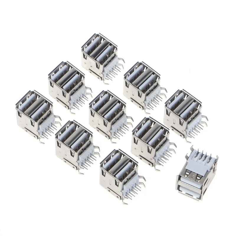 

10 Pcs Dual USB 2.0 Female Type A 8-Pin DIP Right Angle Jack Socket Connector Dual USB Socket Connector