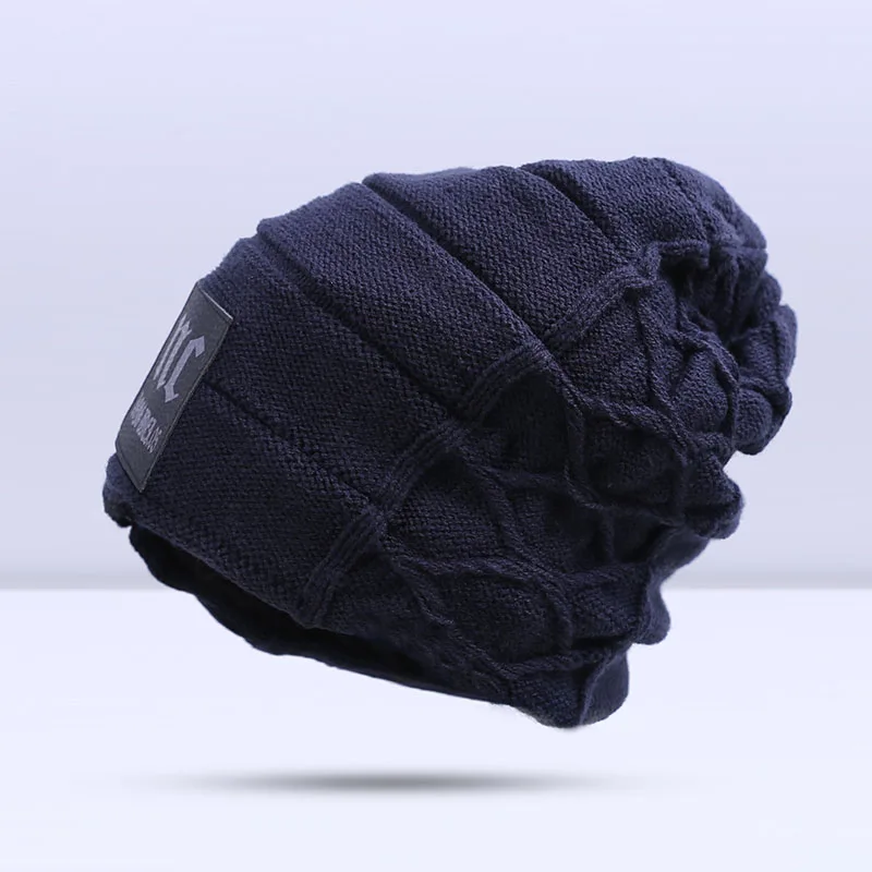 A Navy Стильные шапочки Skullies, зимняя мужская шапка, Толстая теплая зимняя мужская шапка, толстая шапка s Beanies, Зимняя мужская шапка toucas gorros - Цвет: A Navy