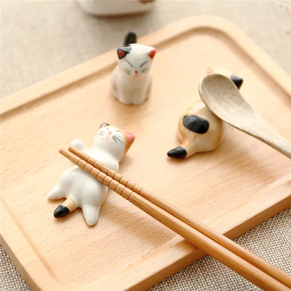 Cute Japan Lucky Cats Kitten Chopsticks Stand Rest Ceramic Figure Toys 6pcs - 3