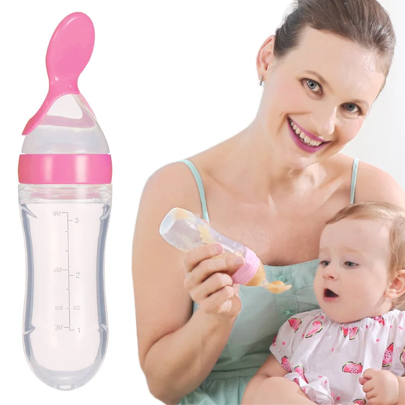 

1pcs 90ml Safe Silicone Extrusion Type Baby Infant Feeding Rice Paste Feeding Spoon Plus Dropper Type Baby Feeding Utensils