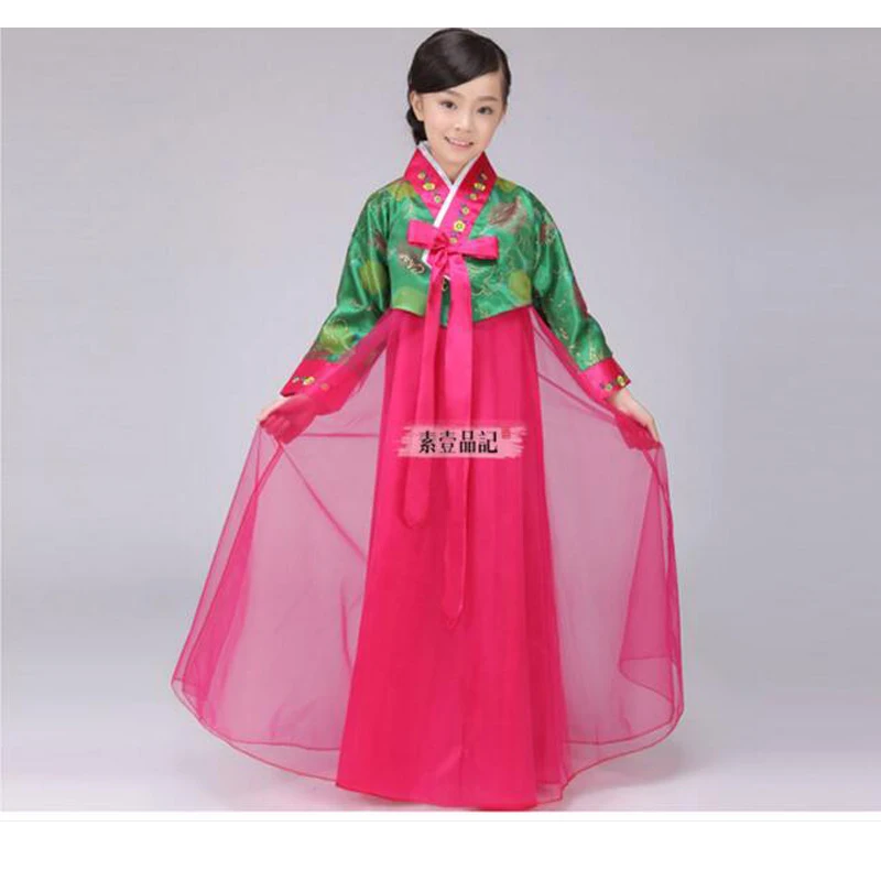 Осенняя детская сцене платье для девочек Корейский ханбок Детские костюмы Корейский Традиционный Танцевальный костюм Одежда для сцены