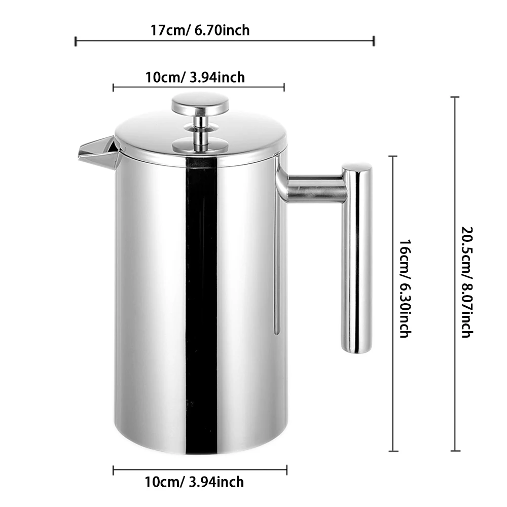 800 мл двойными стенками из нержавеющей стали изолированный кофе чайник кофейник, френч-Пресс чайник с фильтром для инструментов