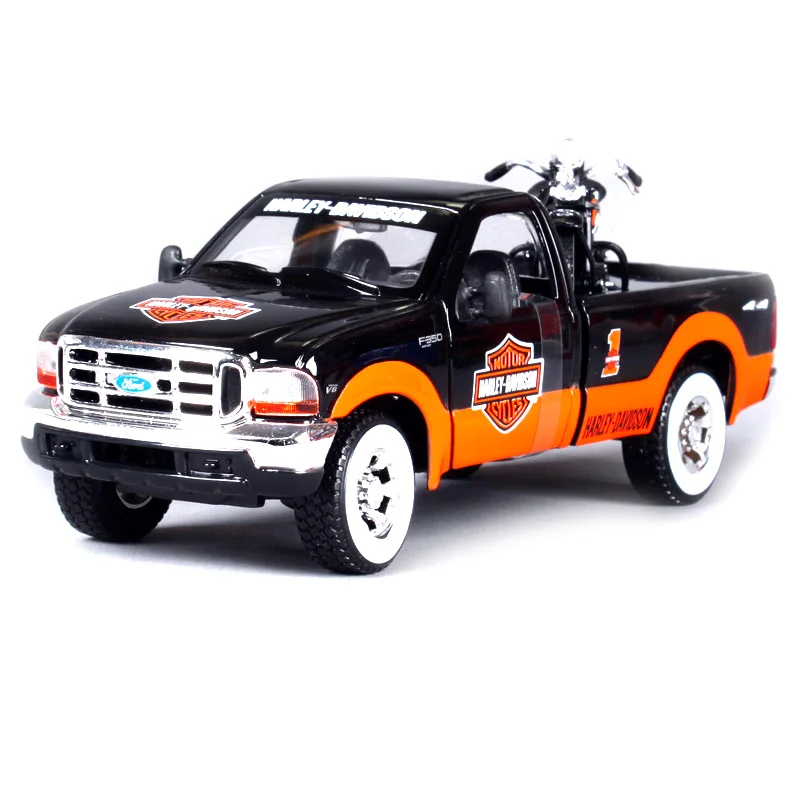 

Maisto 1:27 harley ford f-350 super duty pick-up black truck model pick up truck car diecast with a motorcycle model 32172