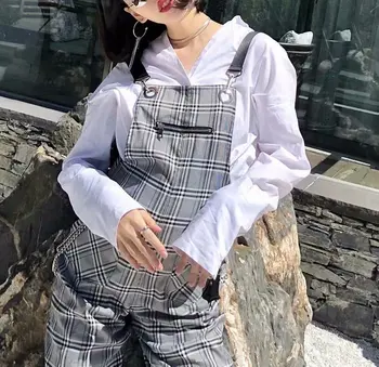 

Women's Suspenders trousers 100% New Brand 2018 Autumn Stylish Backless Plaid Jumpsuit with Chains Elegant Rompers for Female
