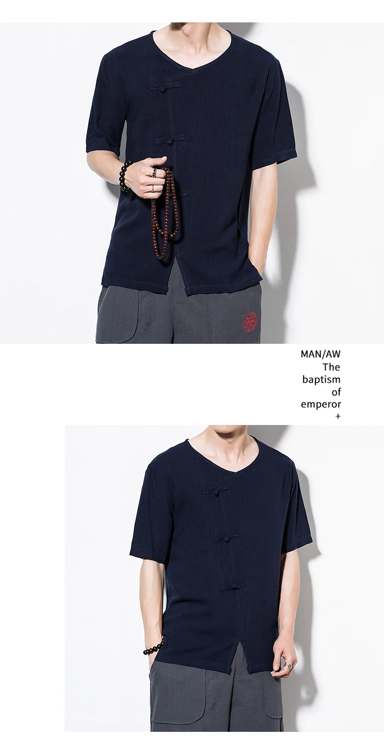 Sinicism магазин мужской одежды лен хлопок Кнопка украшения мужские футболки с коротким рукавом мужской китайский стиль футболки Плюс Размер