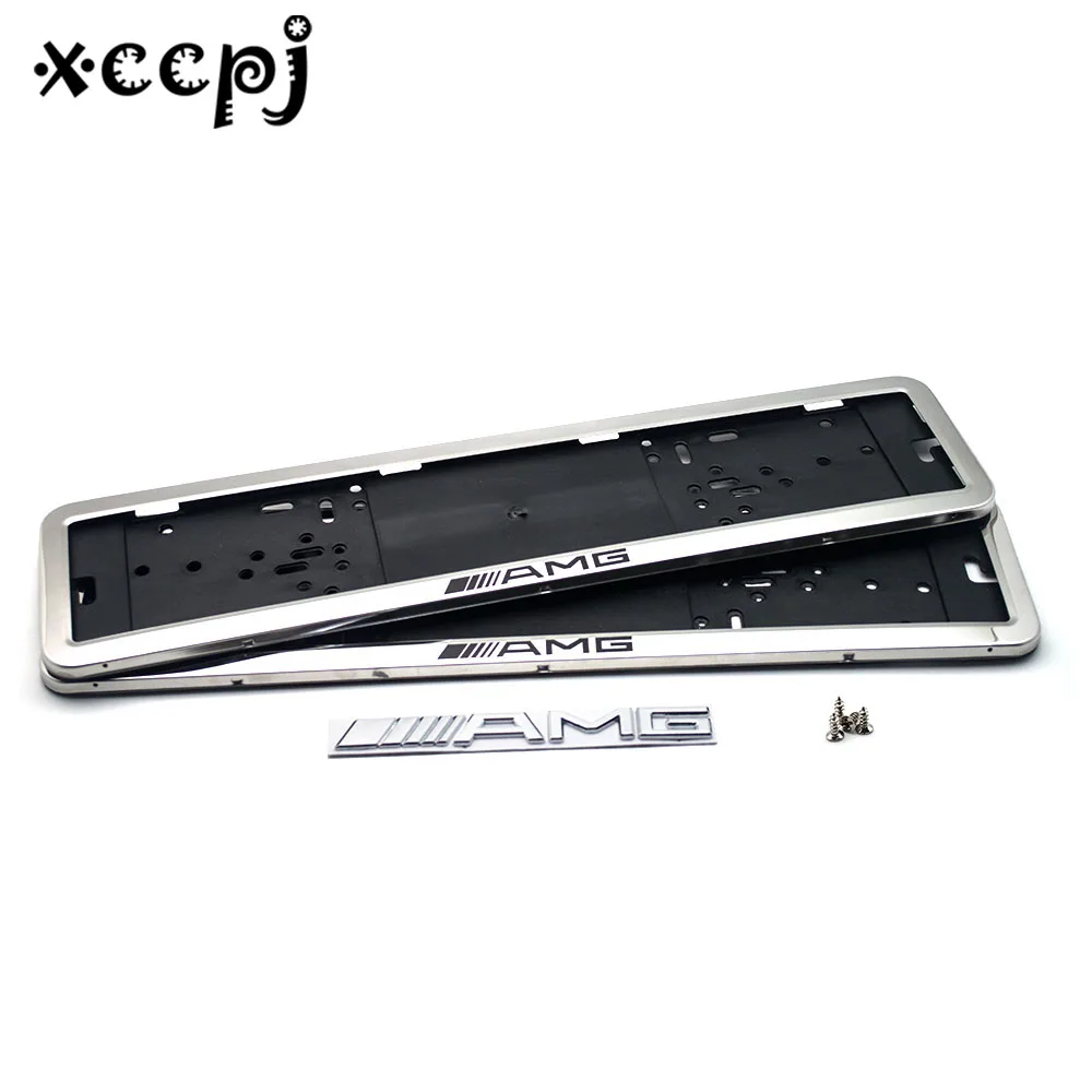 

Stainless Steel European Car License Plate Frame 2Pack with Car Sticker Number plate Holder Front and Rear Eu Plate for AMG