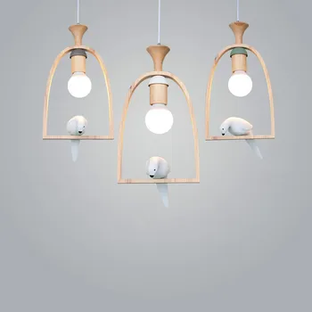 

Nordic Bird Restaurant chandelier creative solid wood single hall lamp cloakroom into the balcony wood lamps LU807141