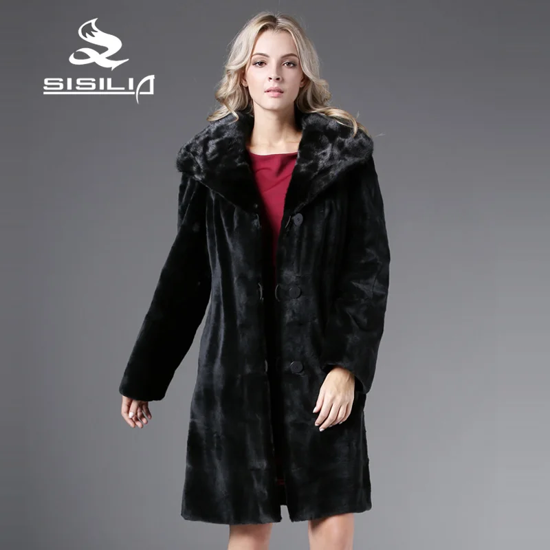 SISILIA 2016 Поступила Новая Мода женская Одежда Норки Пальто Природный Норковая Шуба