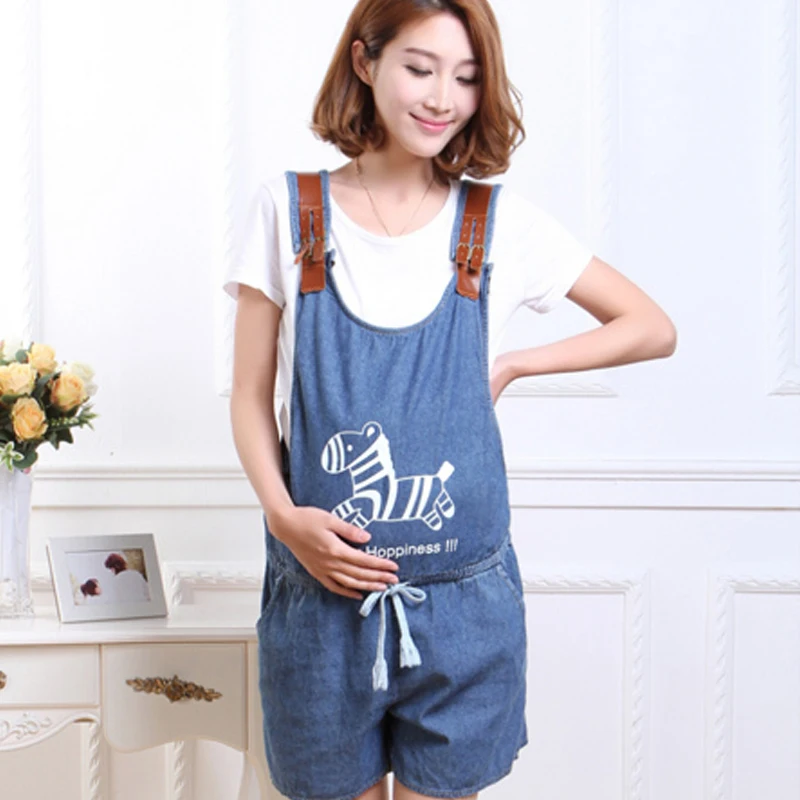 Blue Denim Jumpsuit For Pregnant Women Maternity High Waist Denim