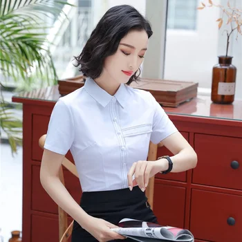

Elegant White New Styles 2018 Summer Blouses Shirts For Women Business Work Wear Blouse Female Tops Clothes