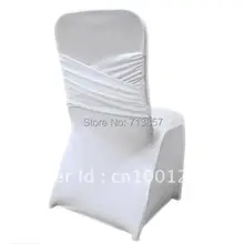 Цена Белый спандекс крышка стула с swag на спине \ чехол для свадебного стула