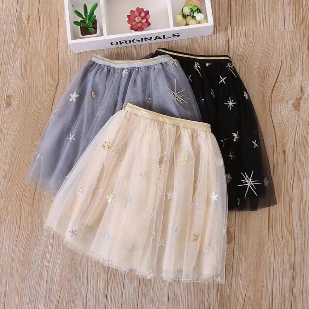 Hurave mesh sequins star Casual lace embroidery pattern skirts New baby ...