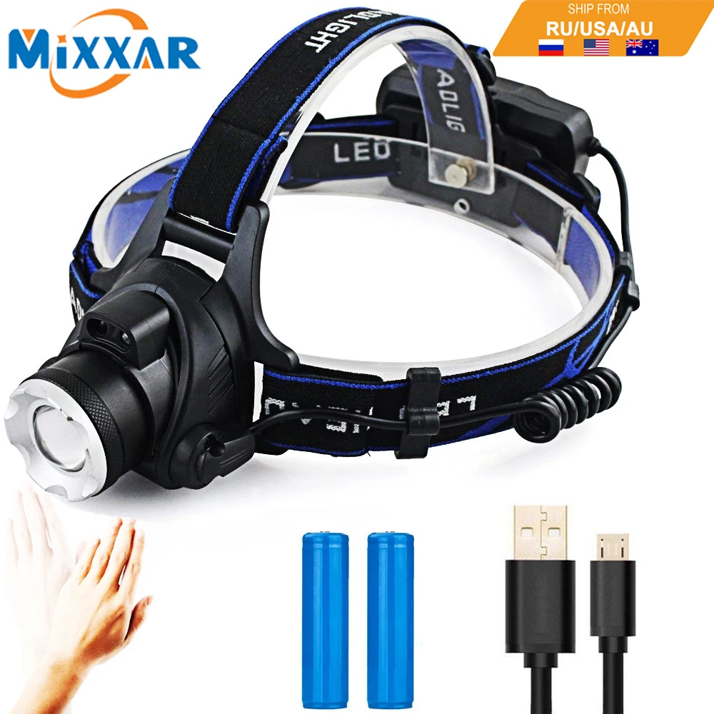 

Dropshipping LED Headlamp USB Rechargeable Sensor Control Adjustable Strip Zoomable Headlight for Cycling Running and Camping