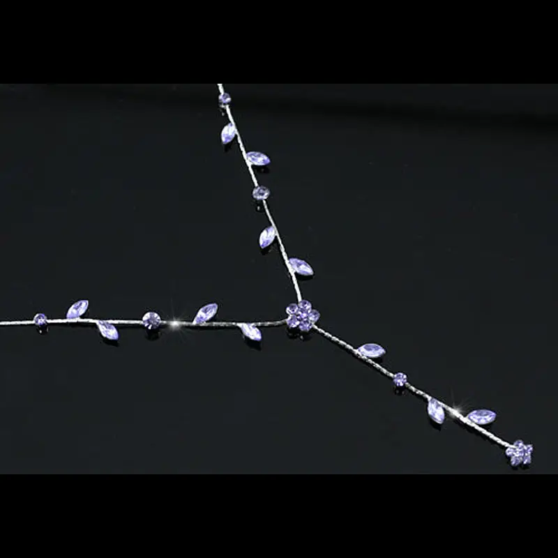 Качественное ожерелье с фиолетовыми цветами лаванды и кристаллами CS1157|necklace