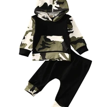 2 шт.! Лидер продаж, одежда для младенцев комплекты одежды для малышей камуфляж для маленьких мальчиков, камуфляжная толстовка с капюшоном, топы, длинные штаны комплект одежды из 2 предметов