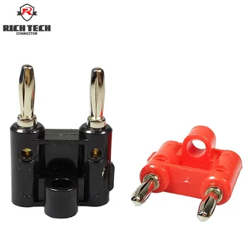 

2pcs Nickel Plated Black+Red Dual Heads Audio Banana Plug connector Adapter
