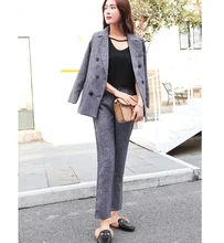 Korean Fashion Suit And All Match Thin Trousers Two Piece Grey Color Elegant Office Retro High End Lady Suit