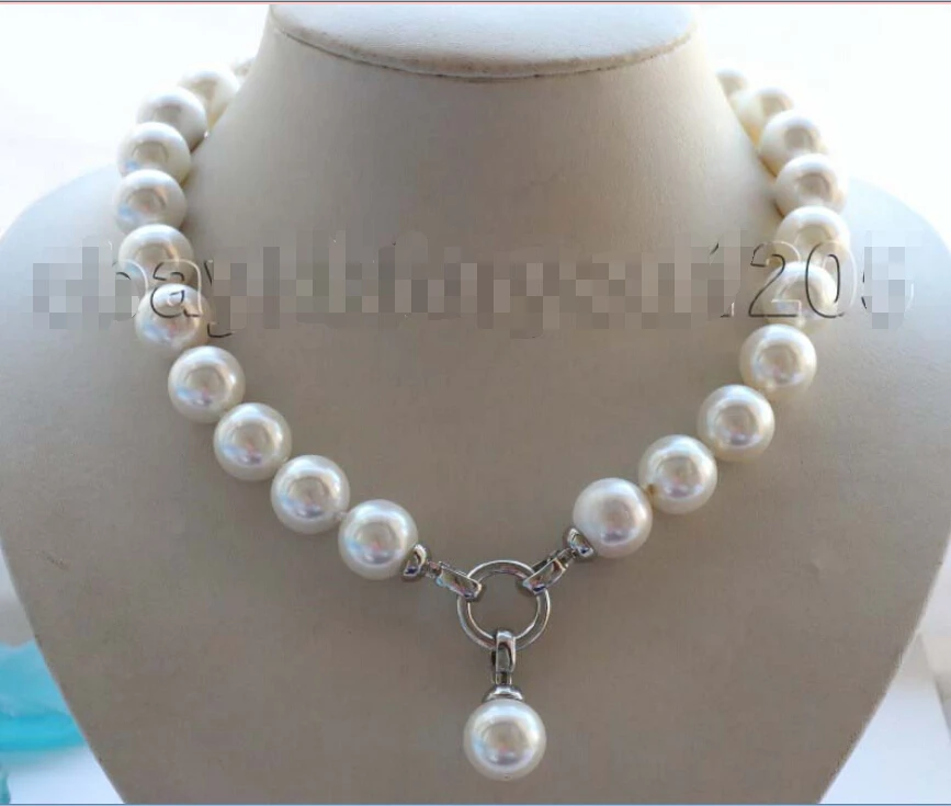 

Free shipping@@@@@ 18" Natural 14mm White Round Shell Pearl Necklace Pendant #f1619!