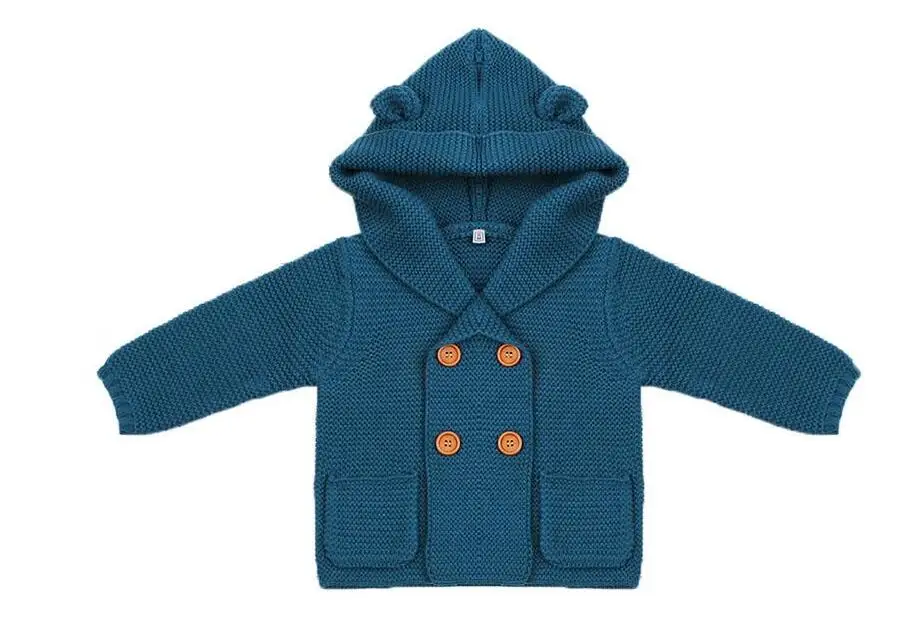 Одежда для новорожденных мальчиков, Детская куртка, осенне-зимний вязаный кардиган, теплые свитера, модное пальто с капюшоном и длинными рукавами, одежда для мальчиков - Цвет: Blue