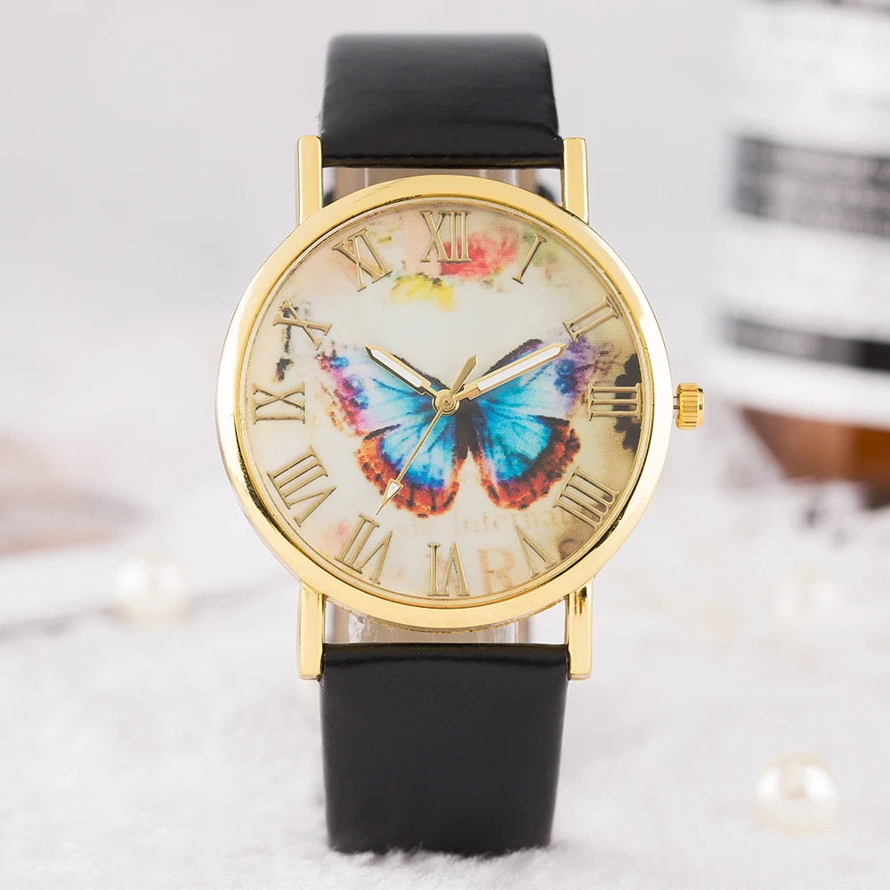 2018 New Arrival Colorful Butterfly Dial Women Wrist Watch Casual