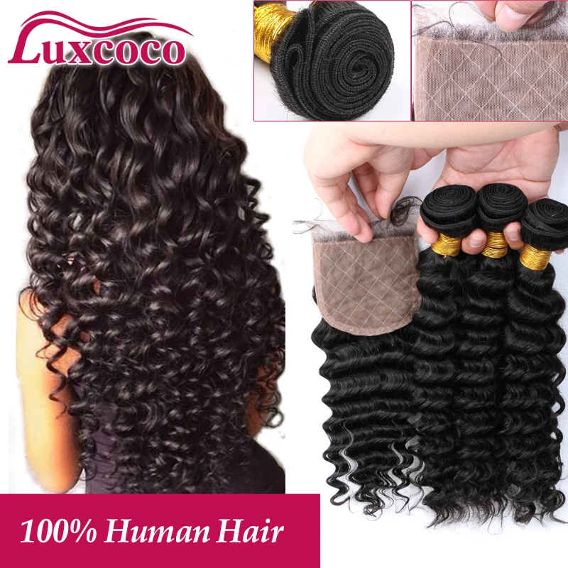 

Top Quality Brazilian Human Hair Silk Base Closure With Bundles 3 Bundles Brazilian Deep Wave With Closure Free Shipping