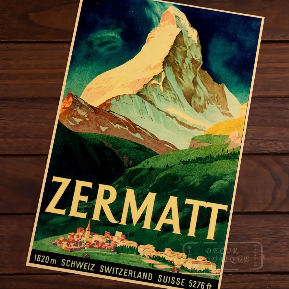 Zermatt Швейцария карта винтажный постер Путешествия классический ретро крафт