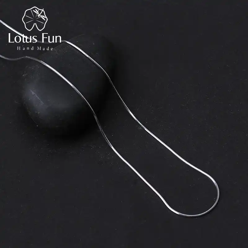Lotus Fun Настоящее 925 пробы Серебряное ювелирное изделие ручной работы Модное глянцевое ожерелье-цепочка змеиная кожа без кулона для женщин колье - изображение