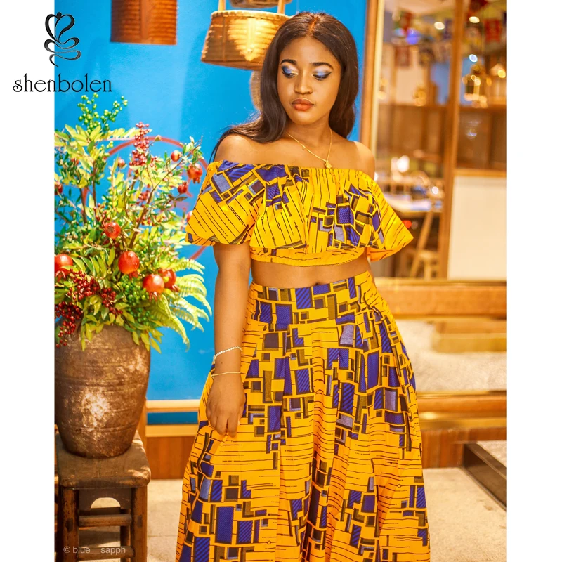 

African Clothes for women one shoulder long skirt set pper outer garment Cotton wax ankara Print african Tradition Clothing