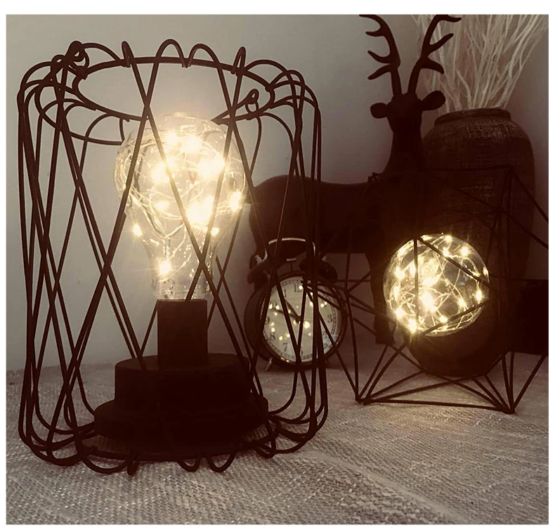 Iron LED Geometric Table Lamp Nordic Style Home Office Decor Pretty Ornament Multiple Iron wire made Battery case Holiday Lamp (7)