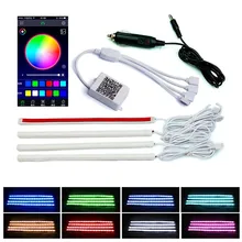 4 шт. 18smd Гибкая атмосферная Лампа Комплект 30 см Bluetooth телефон управление салона RGB полосы света декоративный голос/музыка управление
