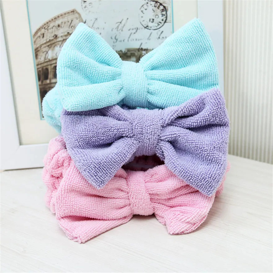 

New Fashion Cotton Headband Bow Beauty Makeup Bath Wash Face Hairdo Towel Headwear Women Best Love Hair Holder Bands Headpiece
