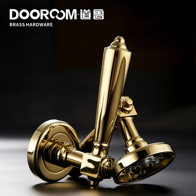 Dooroom Brass Door Lever Light Luxury European American Modern Gold Solid Wood Interior Door Lock Bedroom Split Handle Knob