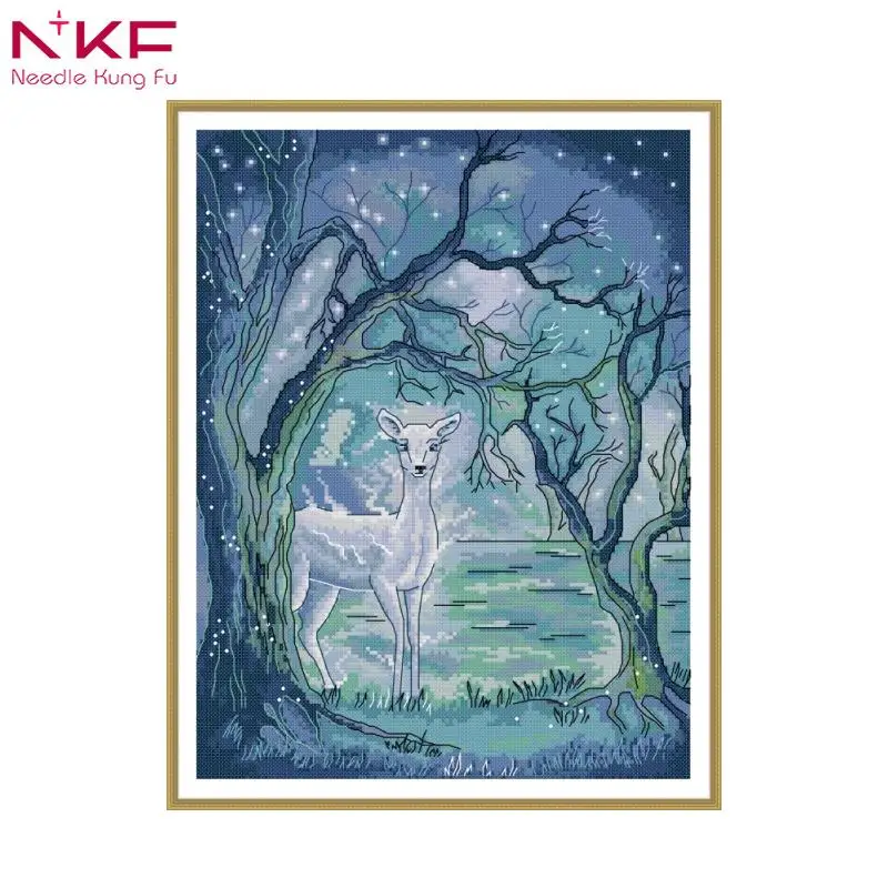 

NKF New arrival Silver deer in Aurora Needlework DIY Handmade 11CT 14CT Cross Stitch Sets For Embroidery kits Gift home decor