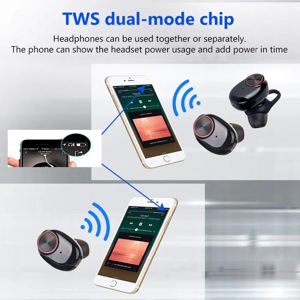 Bluetooth 5 0 Беспроводной наушники с загрузочной коробки handsfree вкладыши мини
