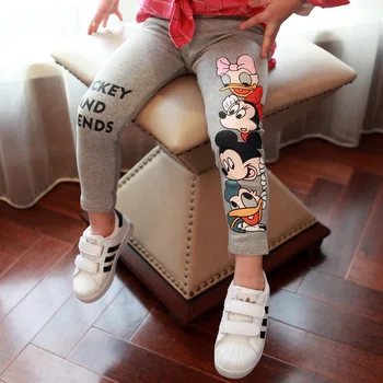 

3-7yrs Spring Autumn Girls Mickey 100% Cotton Long Pants Cartoon Print Baby Girl Pants Elastic Waist Kids Casual Leggings