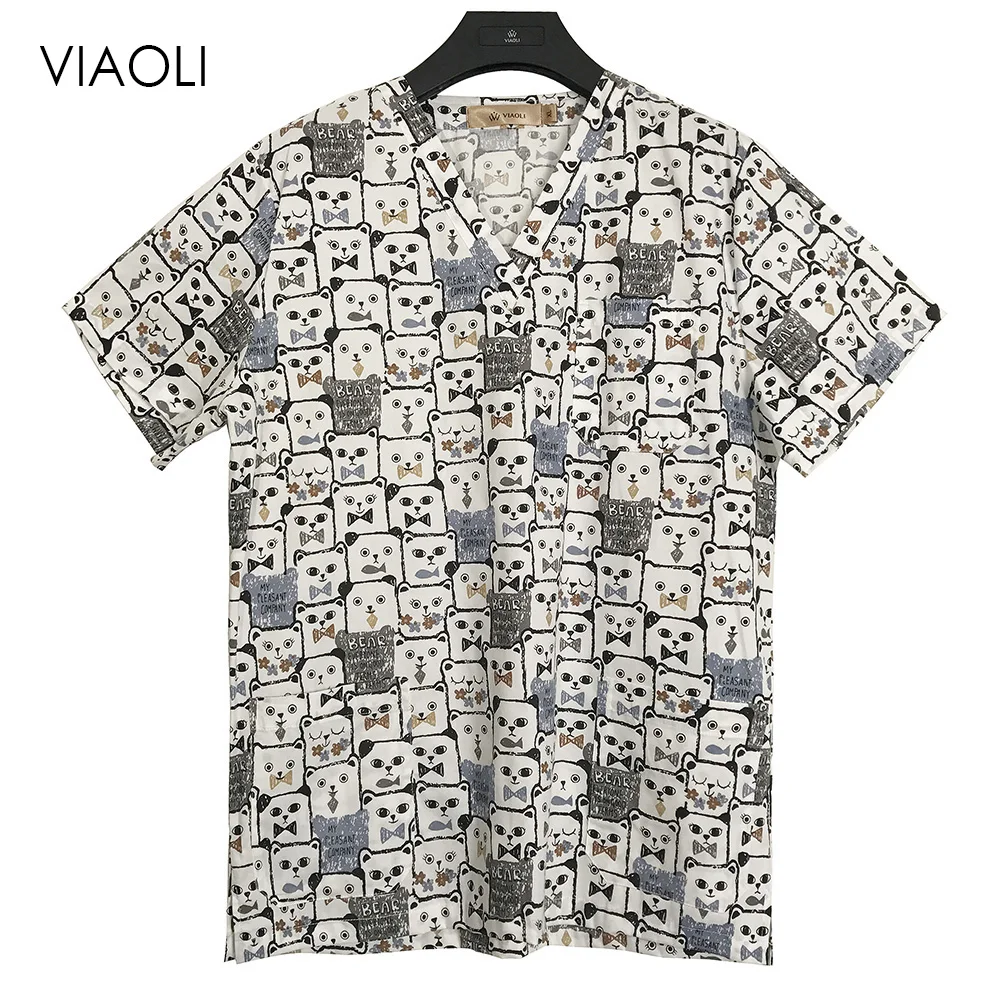 

Cotton medical uniforms printed nurse uniforms women's scrub top v neck shirt surgical doctor clothing workwear nurse uniform