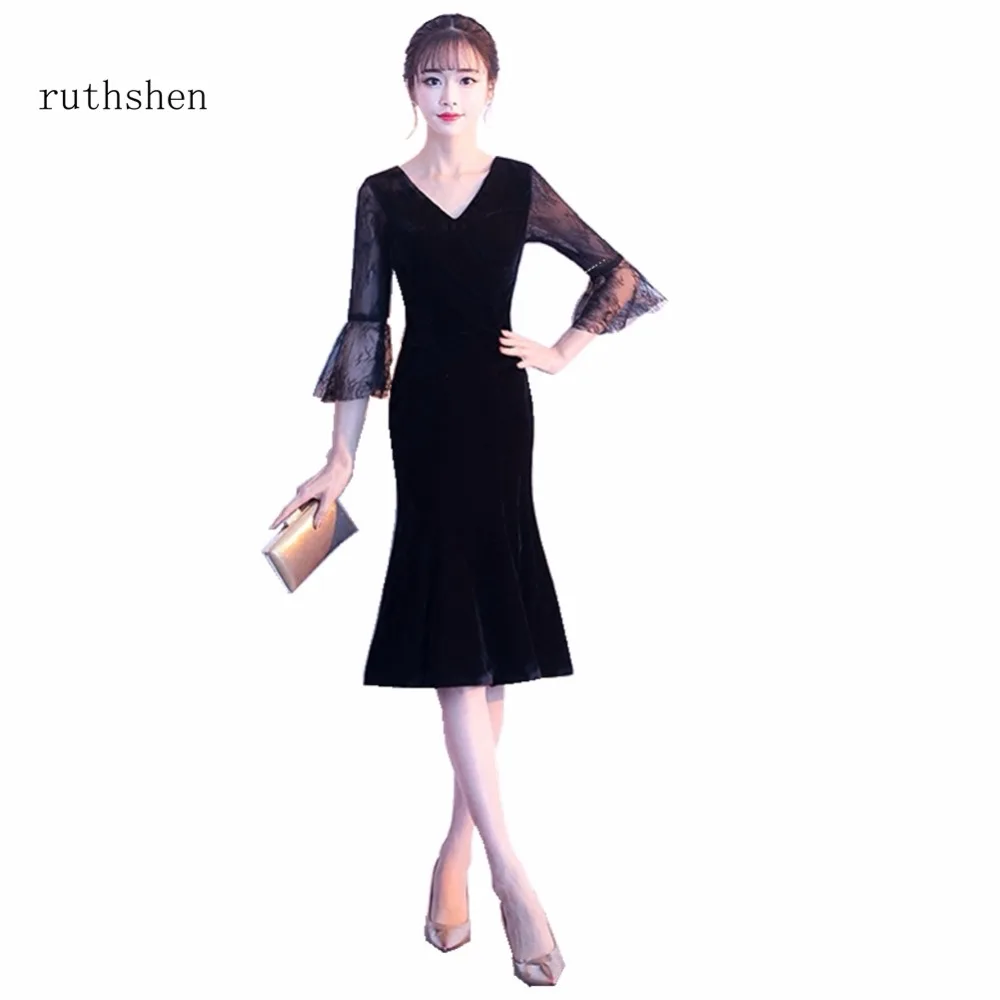 Ruthshen/потрясающие короткие коктейльные платья черного цвета с длинными рукавами