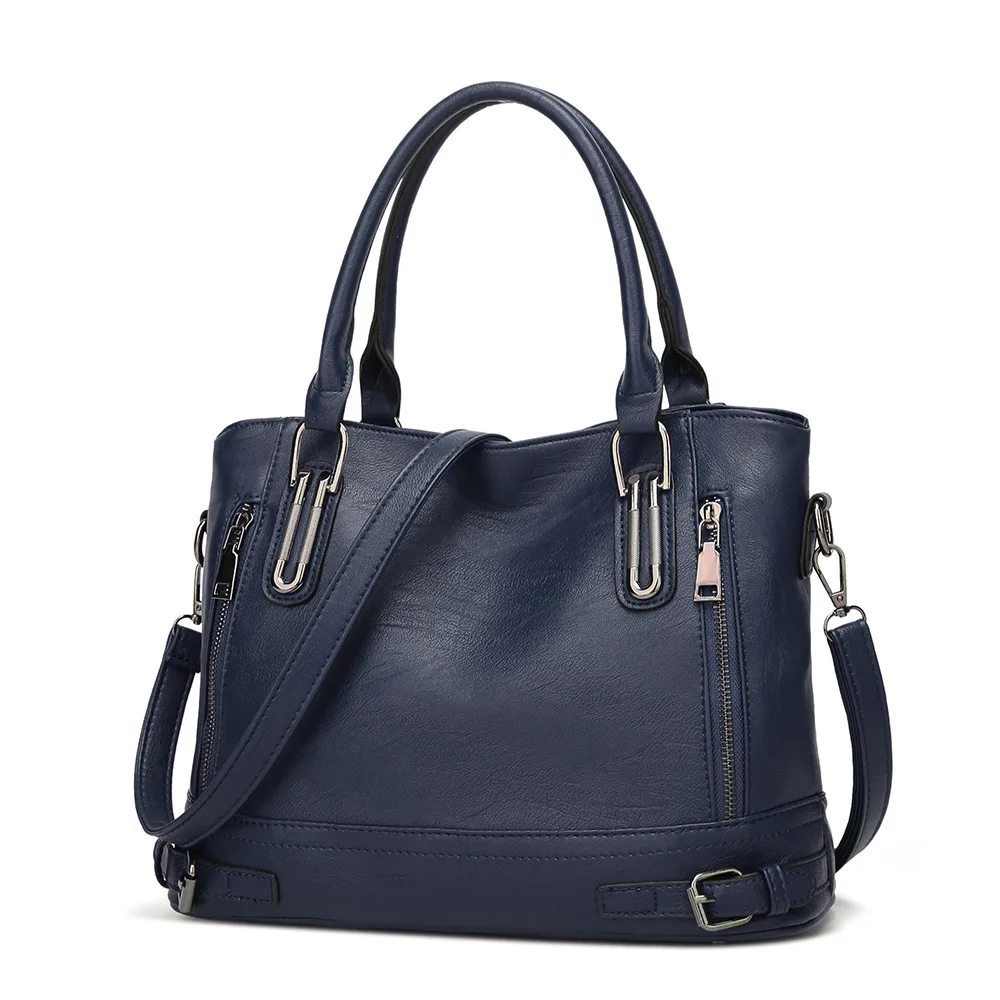Модная женская сумка в европейском и американском стиле, простая сумка в стиле пэчворк, Большая вместительная сумка на одно плечо, женская сумка для покупок и путешествий - Цвет: navy blue
