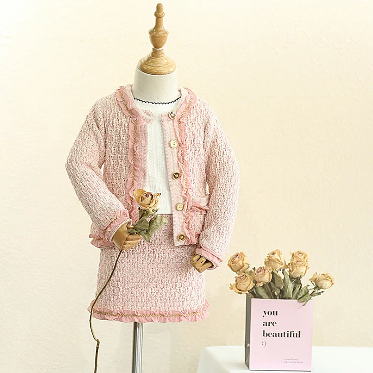 

5387 High-Grade Princess Baby Girls Clothing Set 2P Top Coat Outwear + Skirt Wholesale Autumn Fall Winter Baby Girls Clothes Lot